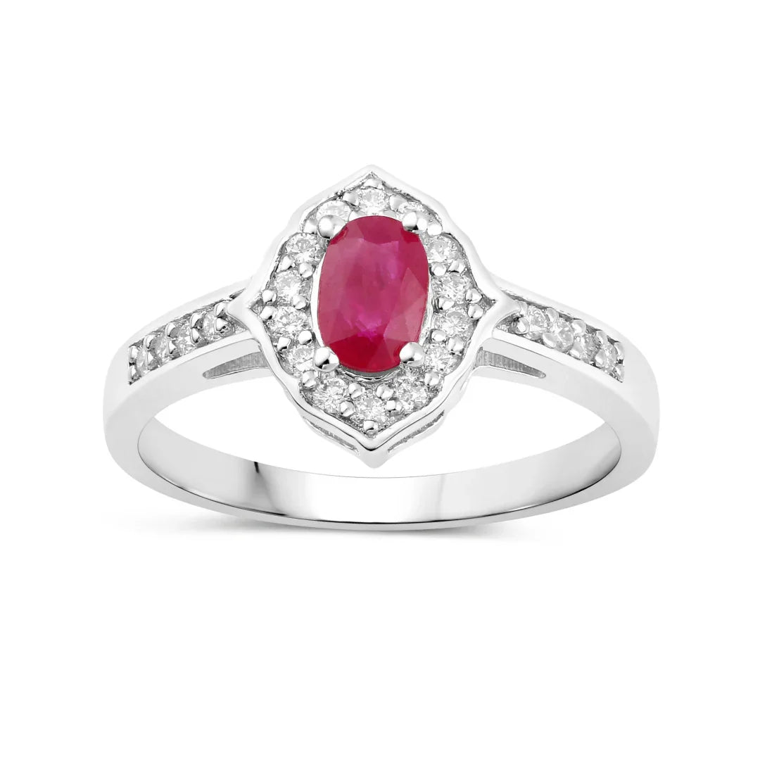 Natural Ruby and Lab Diamond Halo Ring