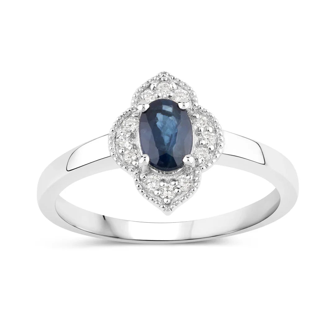 Natural Blue Sapphire and Lab Diamond Halo Ring