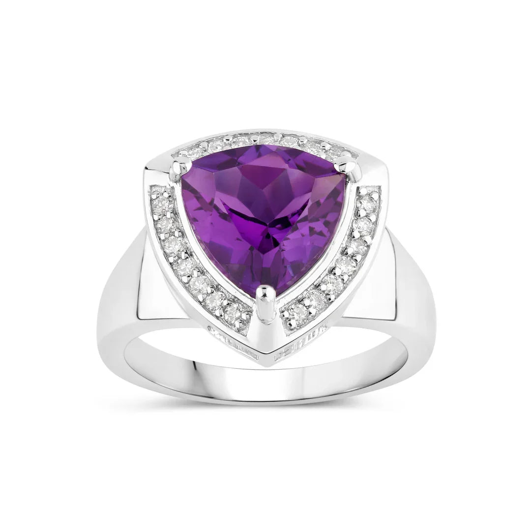 Natural Amethyst and Lab Diamond Trillion Ring