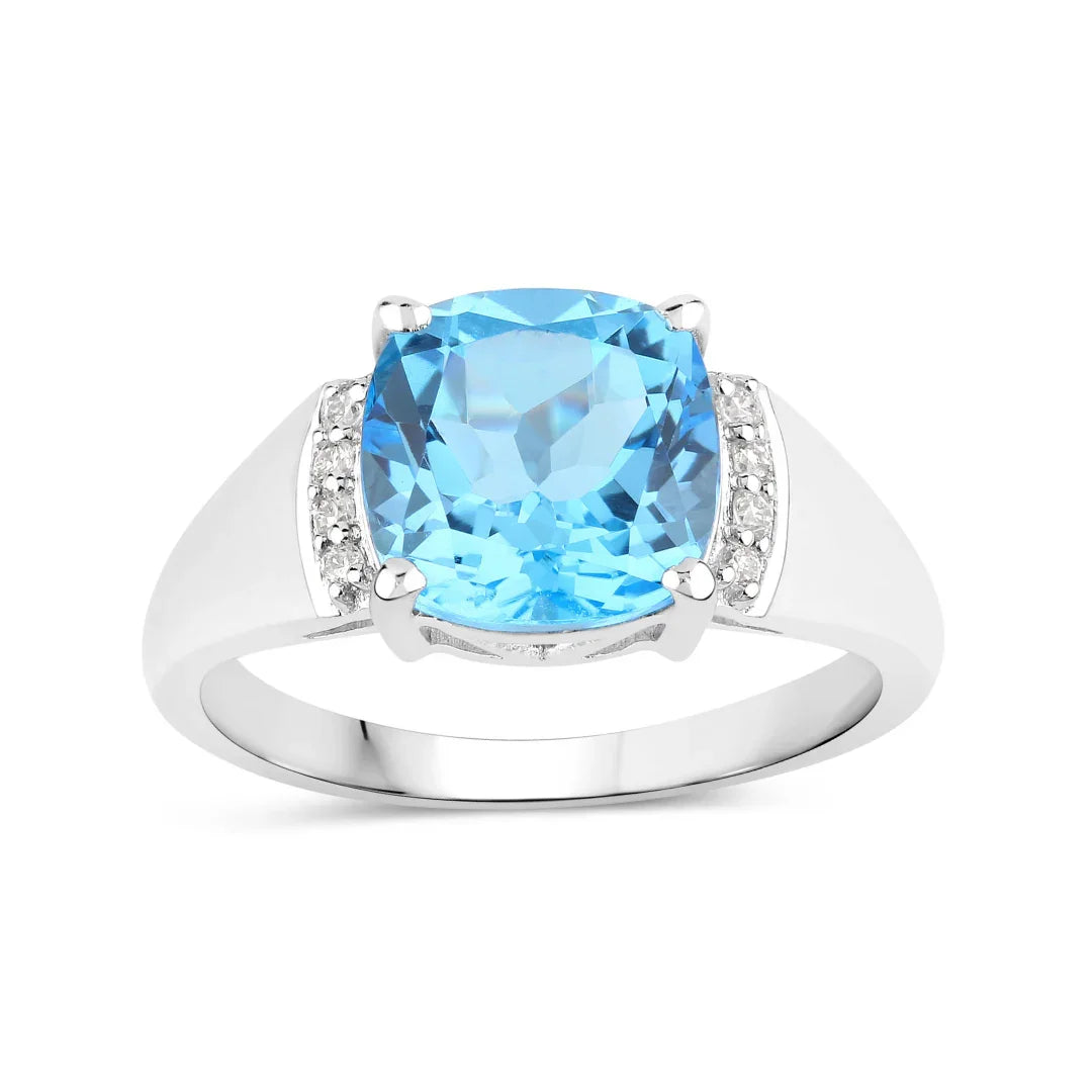 Natural Swiss Blue Topaz and Lab Diamond Cocktail Ring