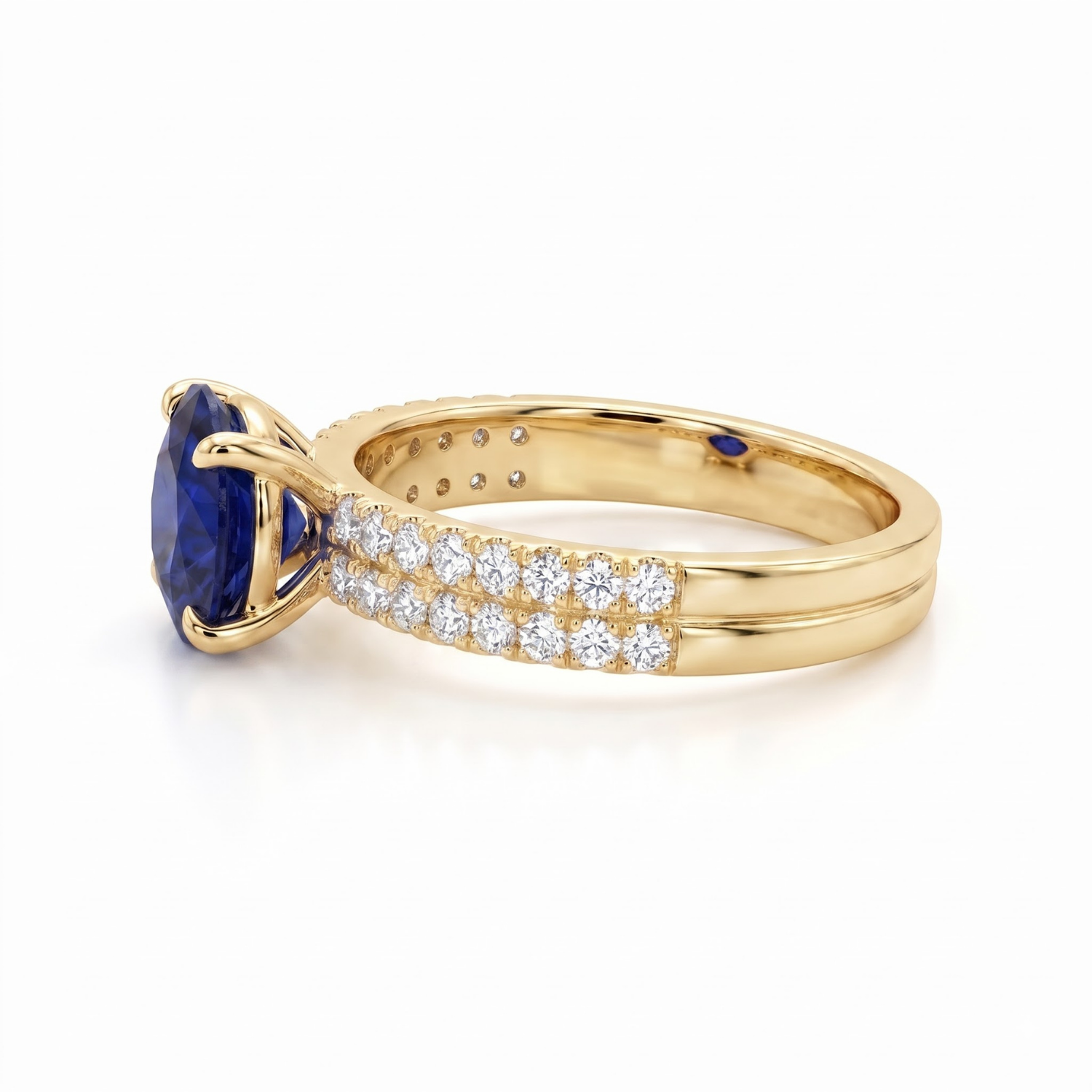 1.46 CTTW Oval Gemstone Double Row Pave Band 14k Yellow Gold Engagement Ring