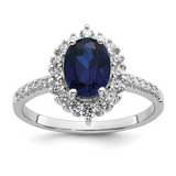 Lab Created Blue Sapphire and CZ Oval Halo Ring