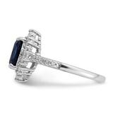 Lab Created Blue Sapphire and CZ Oval Halo Ring