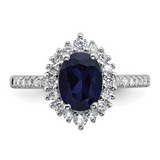 Lab Created Blue Sapphire and CZ Oval Halo Ring