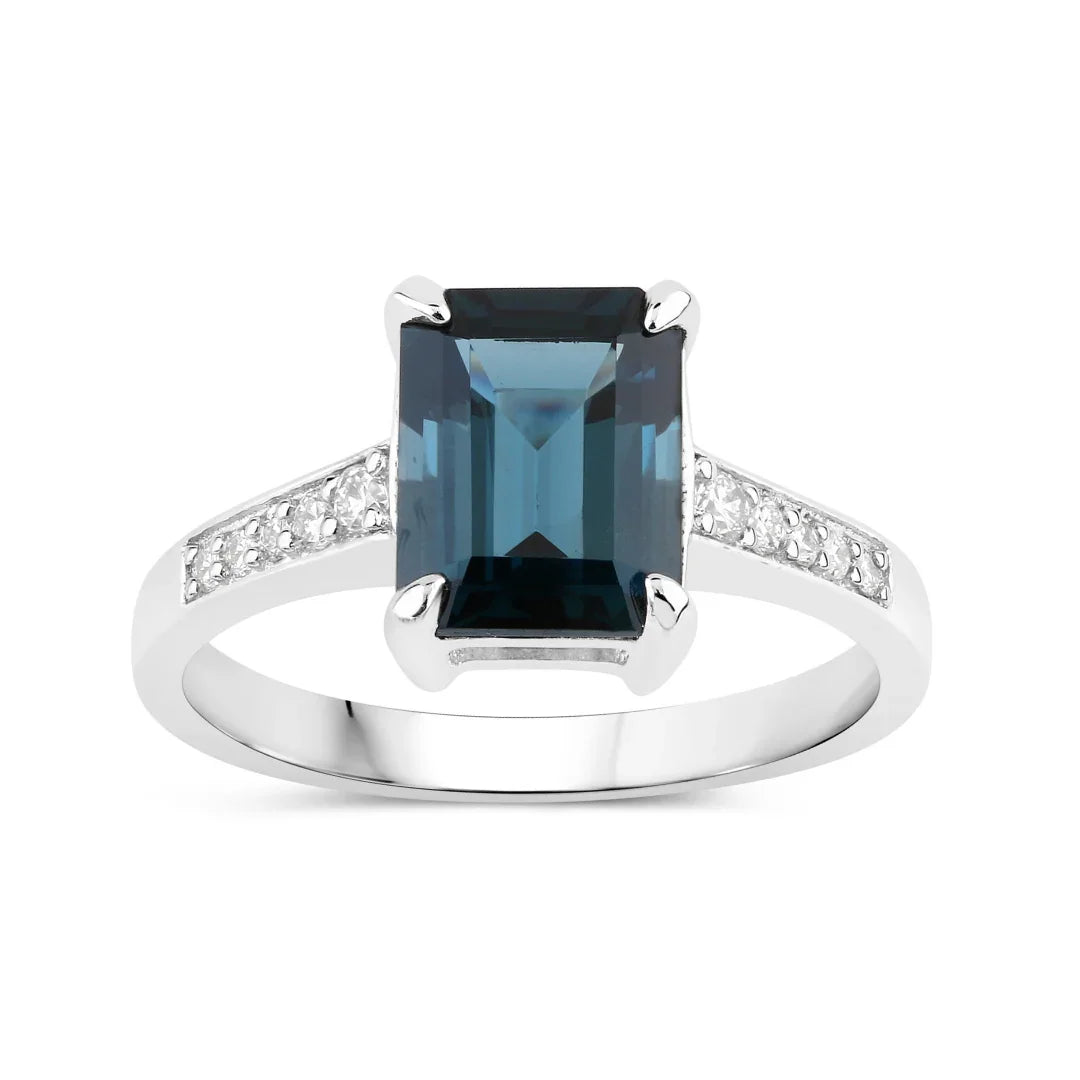 Natural London Blue Topaz Diamond Engagement Ring
