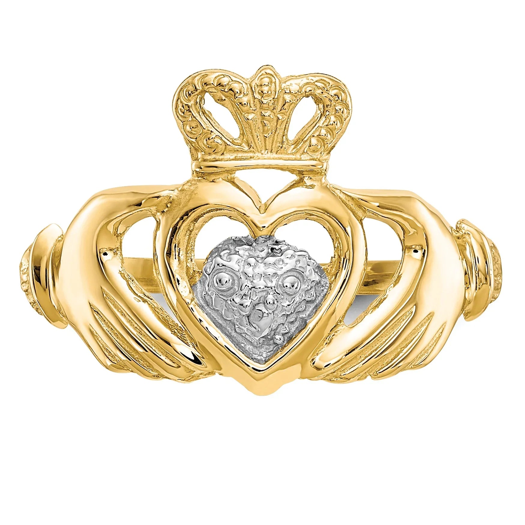 10k Gold and Rhodium Claddagh Ring