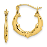 10K Gold Dolphin Heart Hoop Earrings