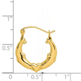 10K Gold Dolphin Heart Hoop Earrings