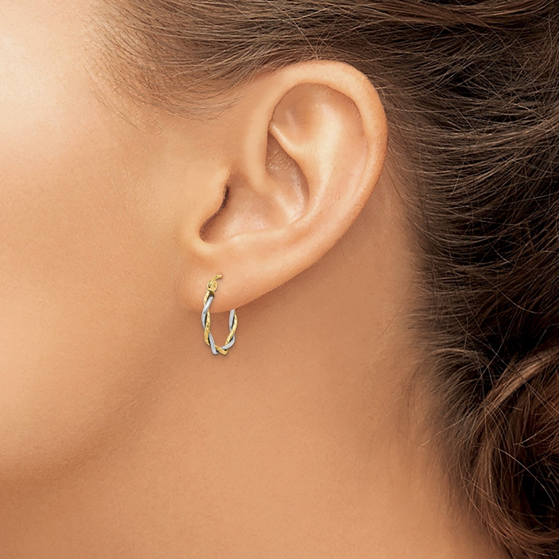 10K Gold Two-Tone Twisted Hoops Earrings