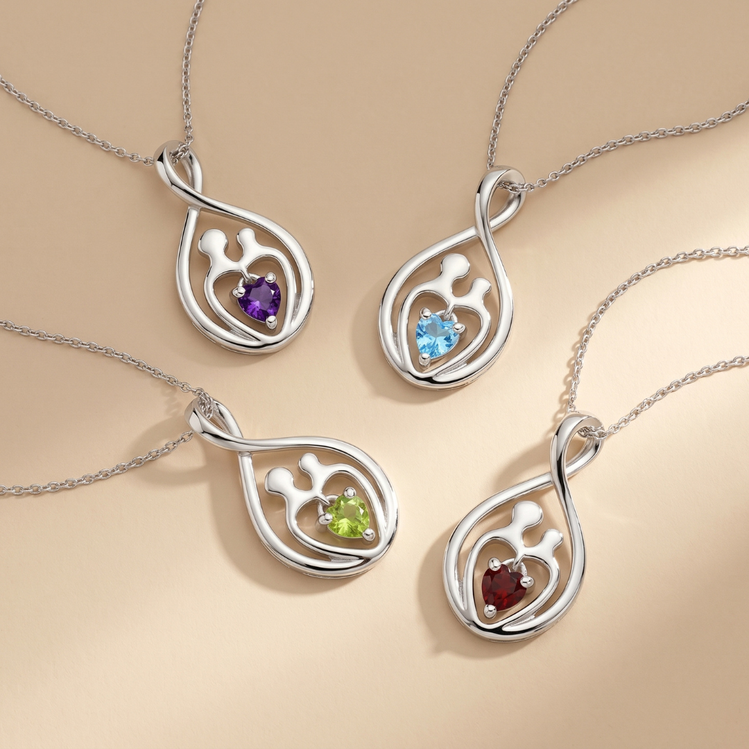 0.15 Ct Heart Purple Amethyst Prong Silver Mom Infinity Pendant Necklace