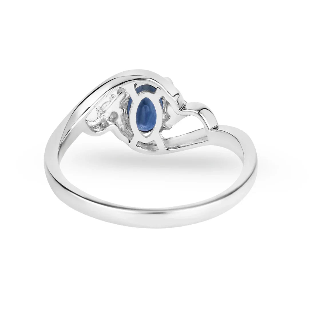 Genuine 10K Blue Sapphire and White Diamond Ring