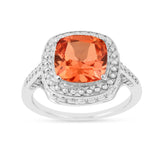 Lab Grown Padparadscha Sapphire, Peach padparascha lab created cushion shape ring, peach sapphire cushion ring for women