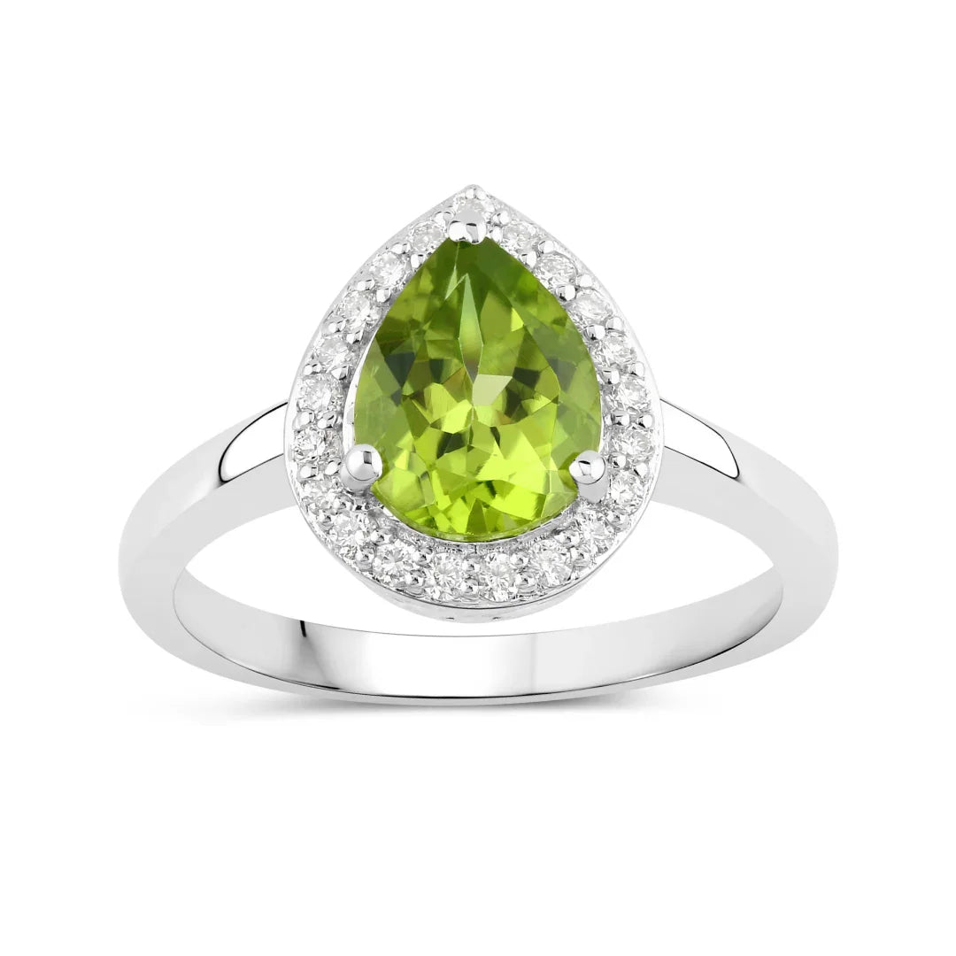 Natural Peridot and Lab Diamond Teardrop Ring