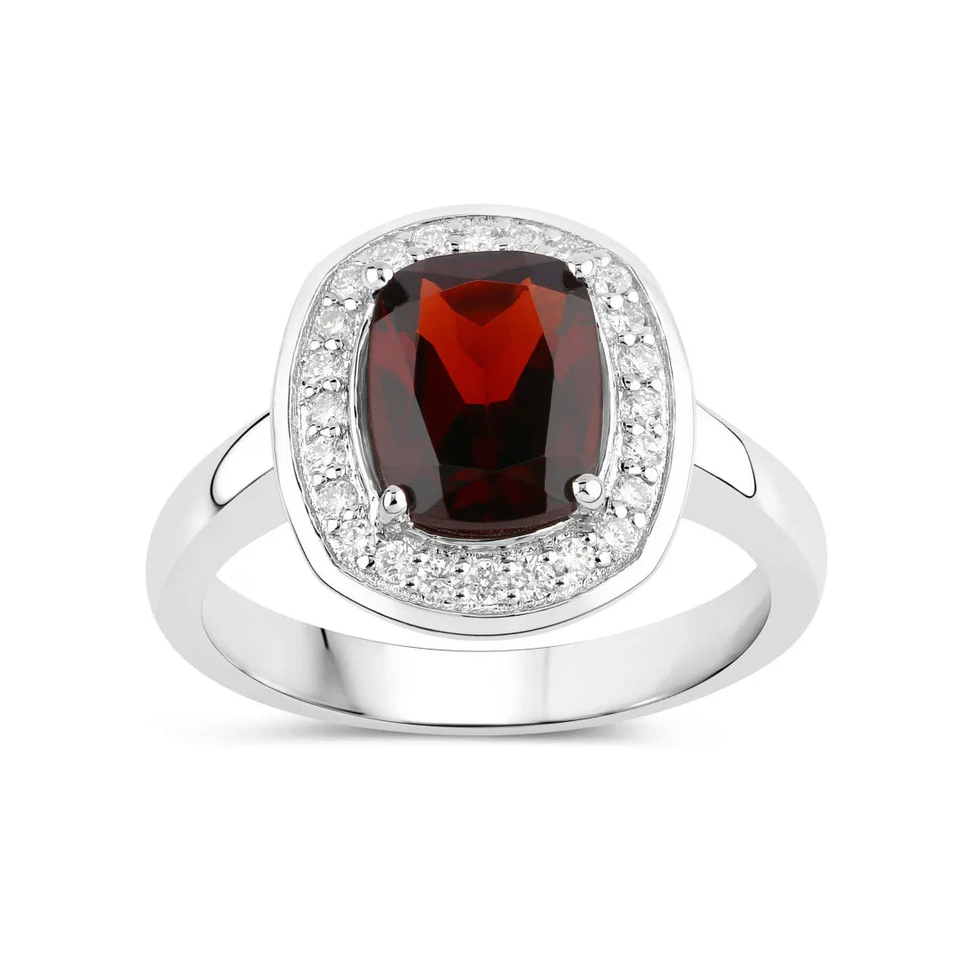 Natural Garnet Lab Diamond Cushion Cut Ring