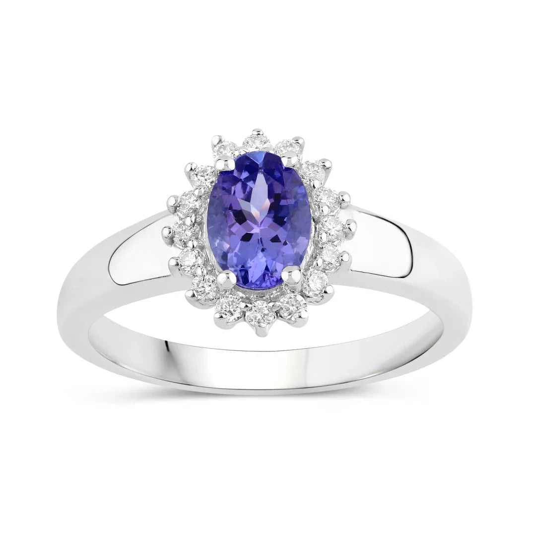 Natural Tanzanite and Lab Diamond Halo Ring