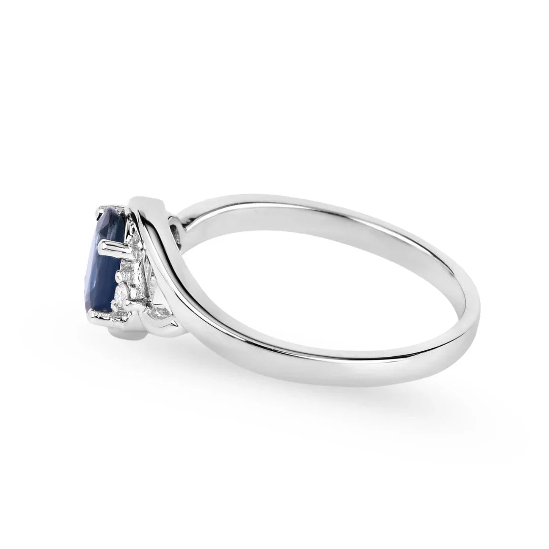 Genuine 10K Blue Sapphire and White Diamond Ring