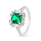 Colombian Created Emerald Cushion Halo Ring