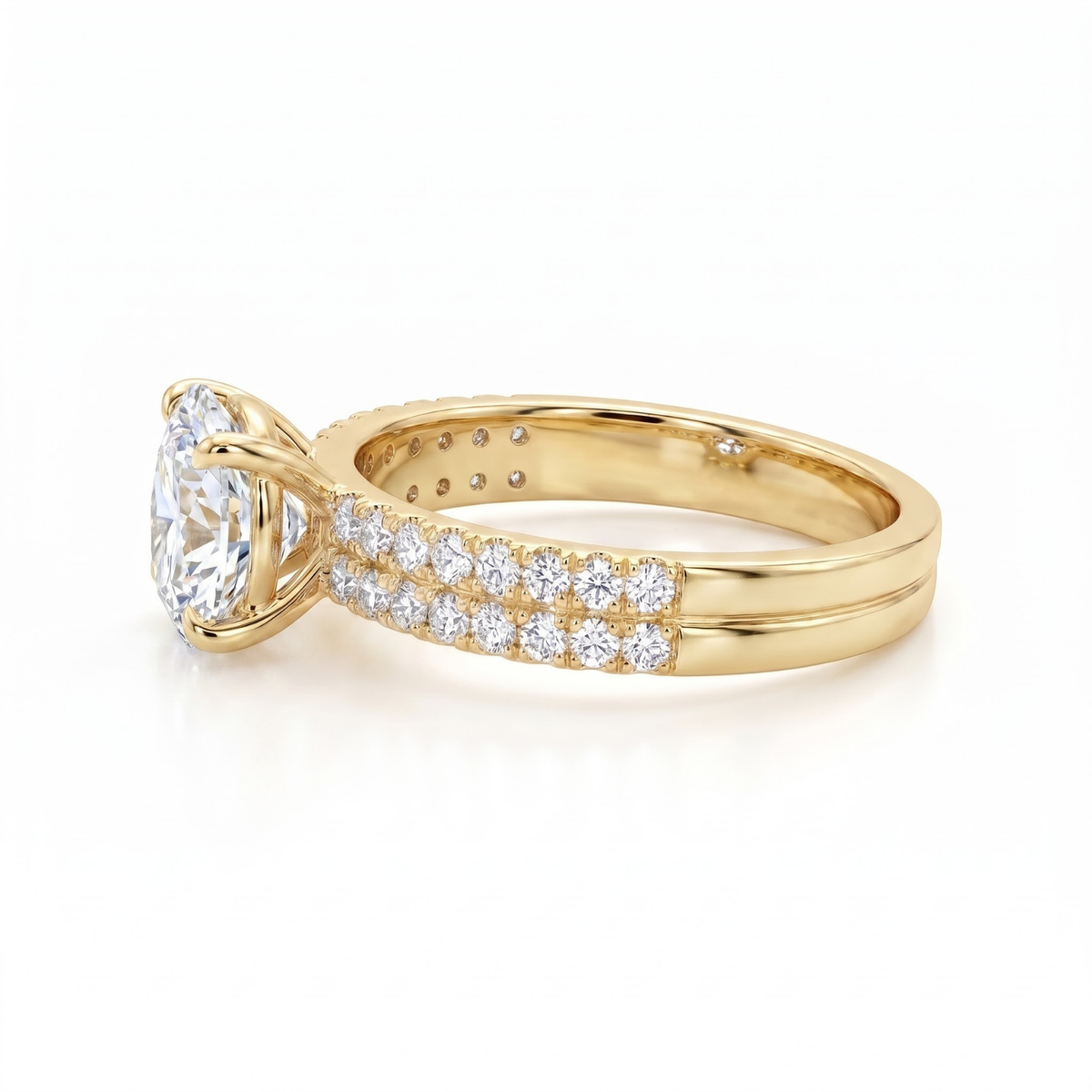 1.46 CTTW Oval Gemstone Double Row Pave Band 14k Yellow Gold Engagement Ring