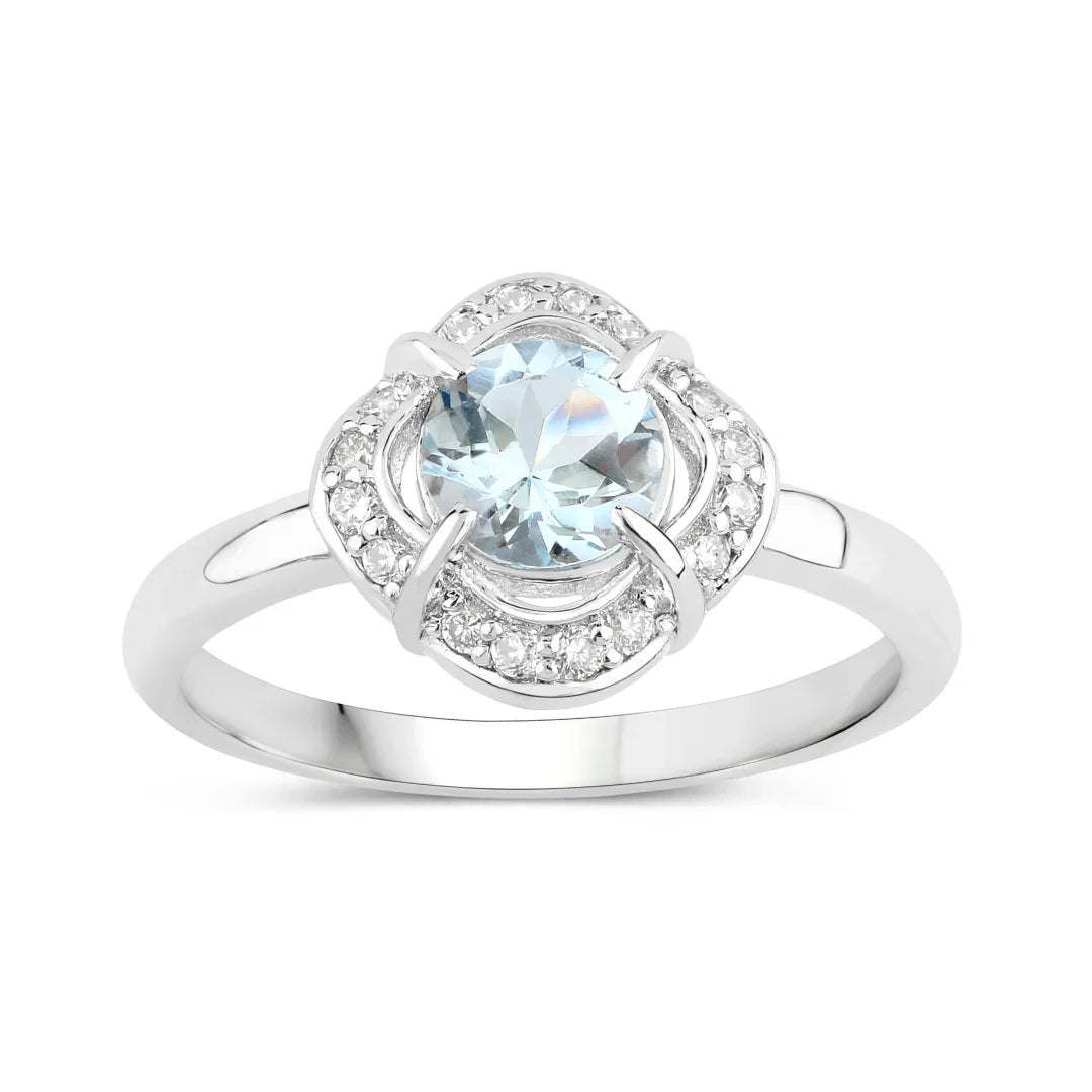Natural Aquamarine Lab Diamond Halo Ring