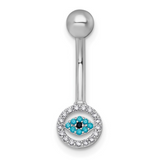 10k White Gold White and Blue CZ Evil Eye Navel Ring