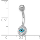 10k White Gold White and Blue CZ Evil Eye Navel Ring