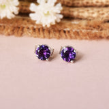 Purple Post Earrings, Rhodium plated Stud Earrings