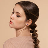 Model wearing amethyst sterling silver earrings