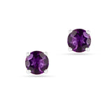Purple Round Cut Amethyst Earring For Women Solitaire Stud Earring Sterling Silver Earrings