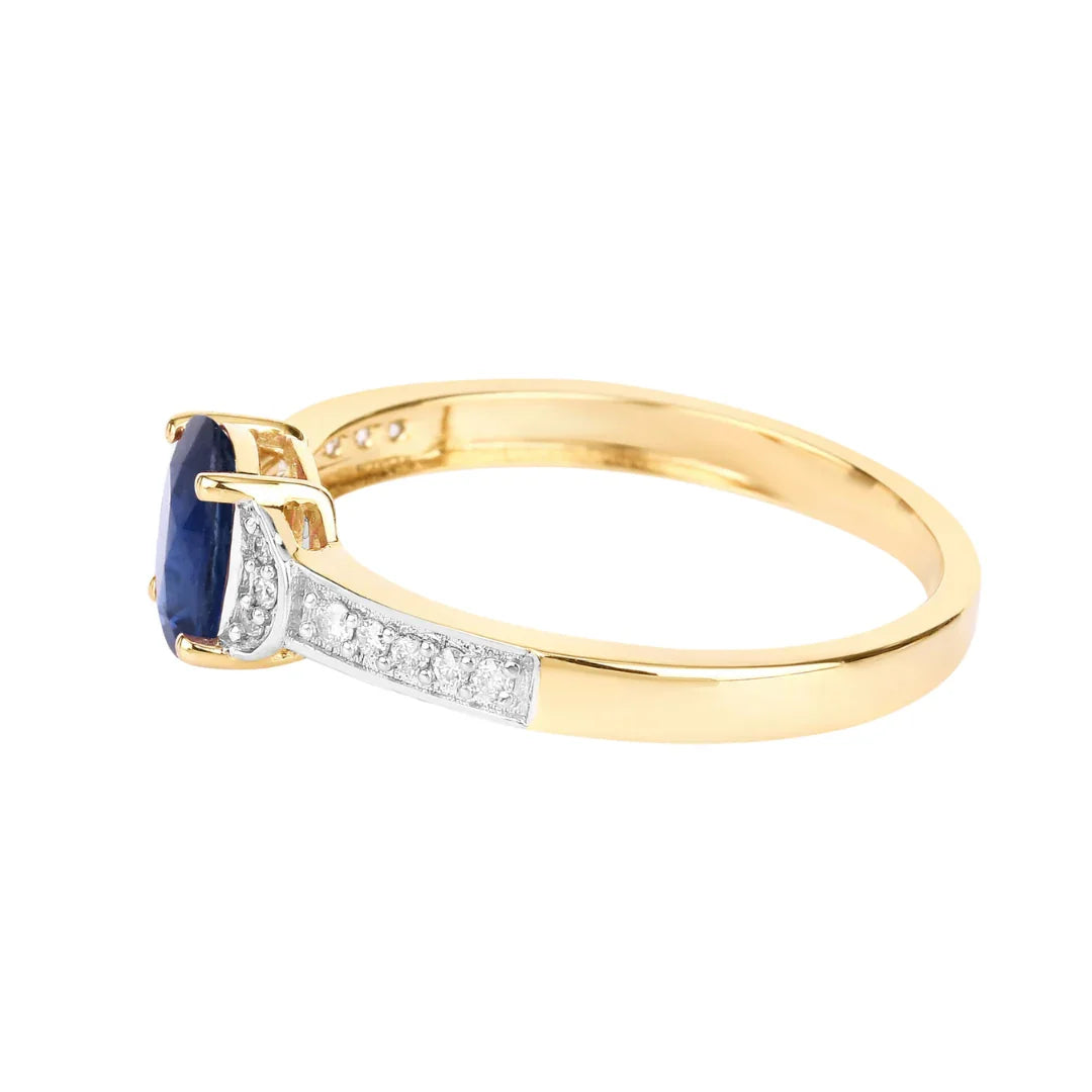 Genuine 10K Blue Sapphire and Diamond Bridge Ring