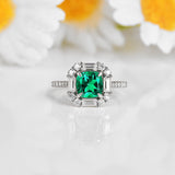 Colombian Created Emerald Cushion Halo Ring