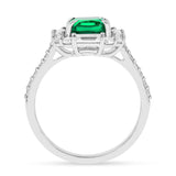 Colombian Created Emerald Cushion Halo Ring