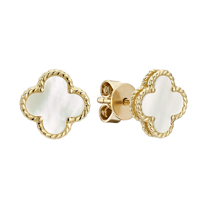 10k Gold Mother of Pearl Clover Stud Earrings