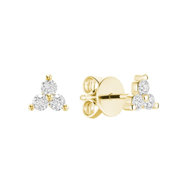 3 Stone Natural Diamond Stud Earrings 14k Gold