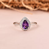 Natural Amethyst Teardrop Halo Ring Fine Color Jewels amethyst promise ring, best gift for girls, best gift for women, Christmas gift, dla-dm-discount-all-154898, February Birthstone, gift for her, Gift for Mom, gift for women, gift from daughter, gift ideas for her, gifts for her, Mother's Day Gift, New Year gift, purple gemstone ring, Teardrop halo ring&nbsp;, Valentine's Day gift