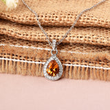 Natural Citrine Teardrop Pendant Necklace FineColorJewels 925 Sterling Silver, dla-dm-discount-all-154898, Halo Pendant Necklace, Natural Citrine Pear Pendant, Necklace Wedding Gift, November Birthstone Necklace Teardrop, Yellow Gemstone Necklace