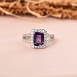 Natural Amethyst Octagon Halo Ring Fine Color Jewels best gift for girls, best gift for women, Bridesmaid Gift for Her, Christmas gift, dla-dm-discount-all-154898, February Birthstone, gift for her, Gift for Mom, gift from daughter, gift ideas for her, gifts for her, Mother's Day Gift, Natural Octagon Amethyst, New Year gift, Purple Healing Gemstone, Split Shank ring, Valentine's Day gift