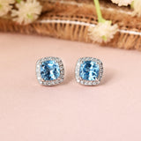 Natural Blue Topaz Cushion Stud Earrings Fine Color Jewels best gift for girls, best gift for women, Blue Gemstone Earrings, Blue Gemstone Studs, Christmas gift, dla-dm-discount-all-154898, Everyday Jewelry, gift for her, Gift for Mom, gift for women, gift from daughter, gift ideas for her, gifts for her, Halo Stud Earrings, Mother's Day Gift, New Year gift, Sterling silver earrings, Valentine's Day gift