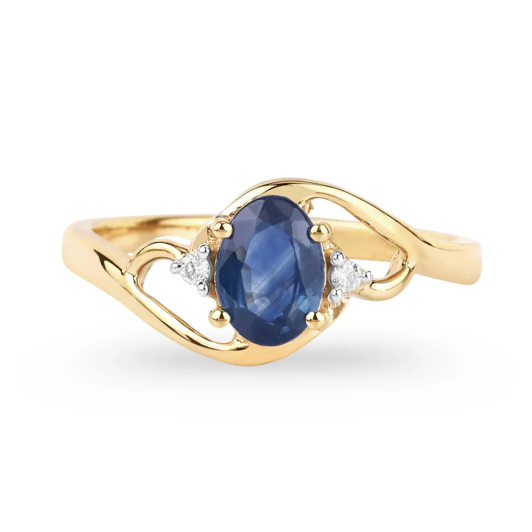 Genuine 10K Blue Sapphire and White Diamond Ring