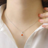 Peach Sapphire Cushion Pendant Necklace