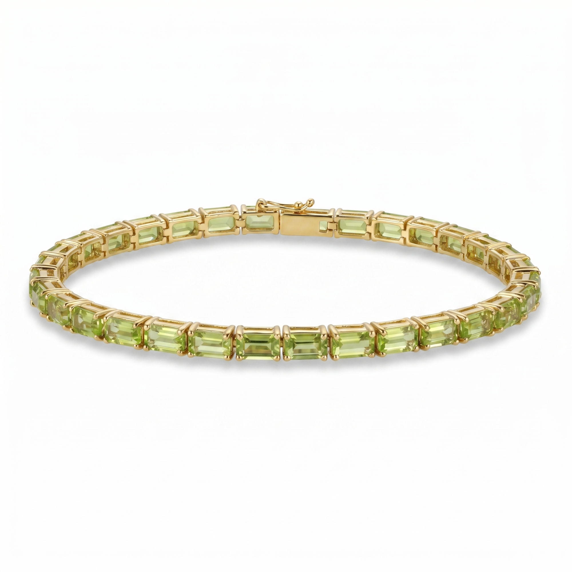 Natural Emerald Cut Green Peridot Silver Tennis Bracelet 7 inch