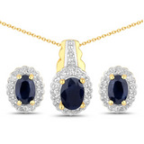 Sterling Silver Black Blue Sapphire Jewelry Set