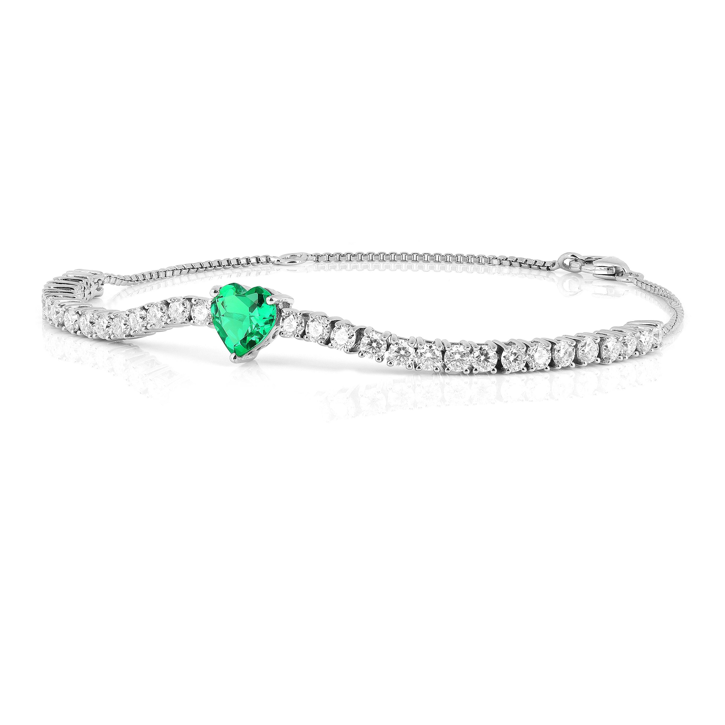 Colombian Created Emerald Heart Bracelet
