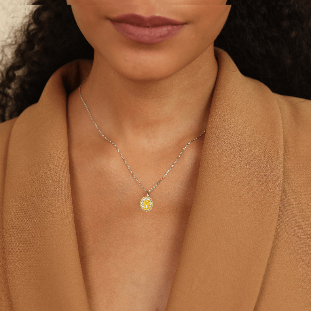 halo pendant necklace, citrine pendant necklace, natural citrine jewelry, affordable citrine jewelry online