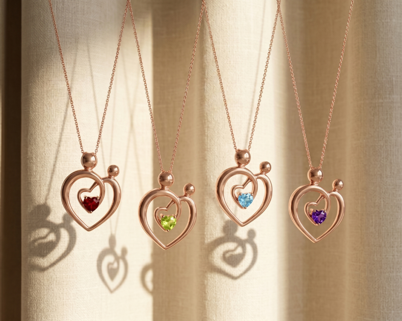 0.32 Ct Heart Red Garnet Prong Rose Gold Plated Mom Pendant Necklace