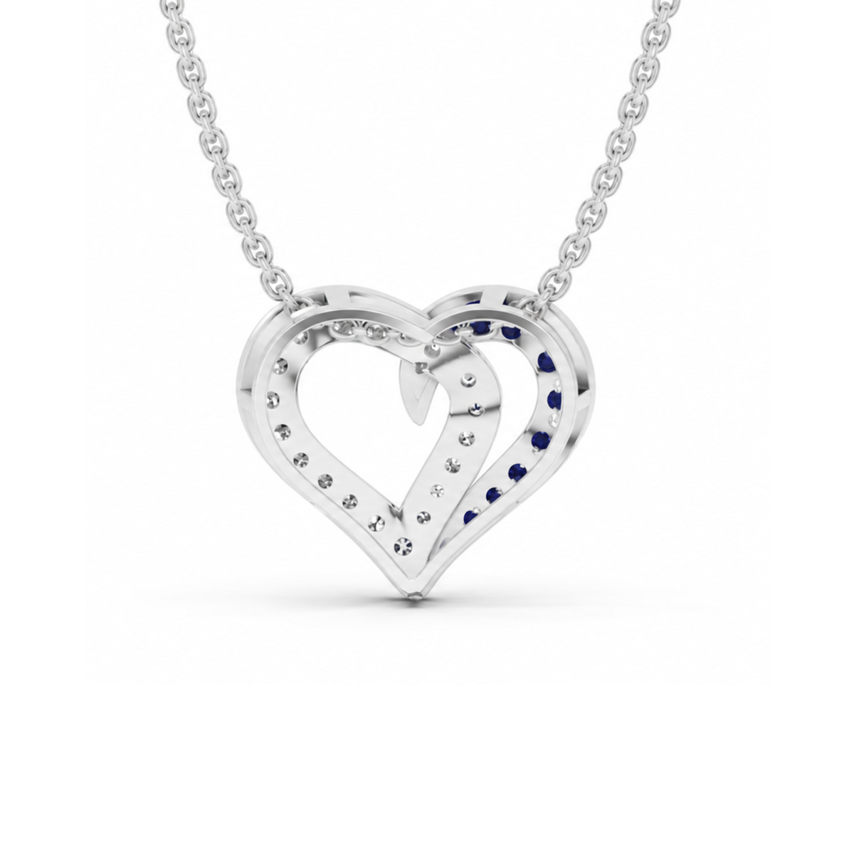 0.64 Cttw Round Blue Sapphire and Lab Grown Diamond 14K Gold Pave Open Heart Pendant Necklace