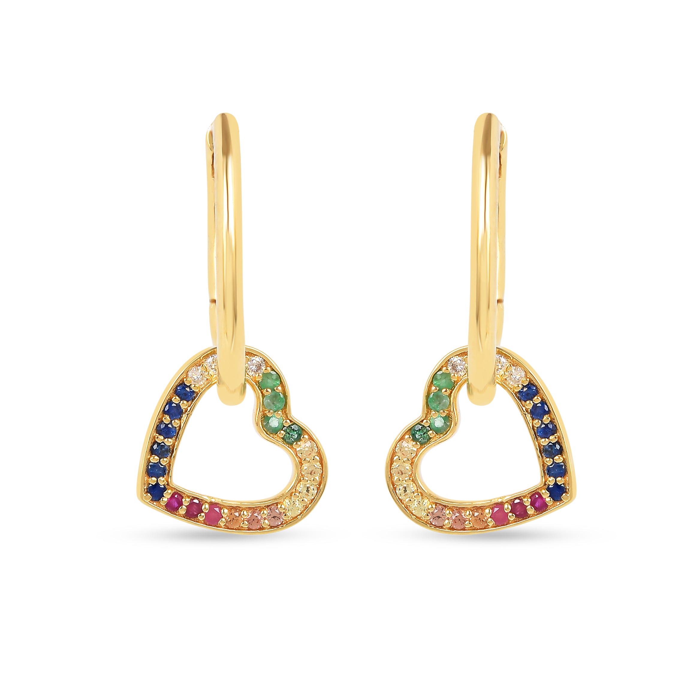 22k Gold Vermeil Diamond and Multi-Gemstone Heart Hoop Earrings