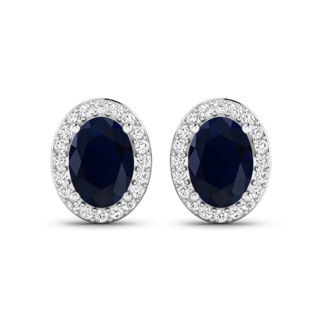 Genuine Diamond and Blue Sapphire Studs