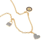 Cluster heart charm necklace in 18K gold over silver