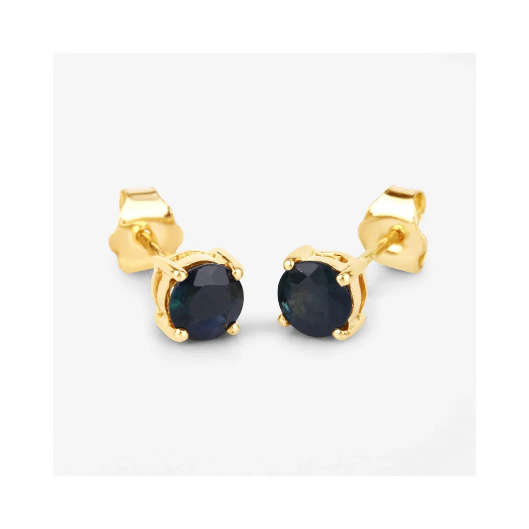 Genuine Blue Sapphire 10K Gold Round Earrings