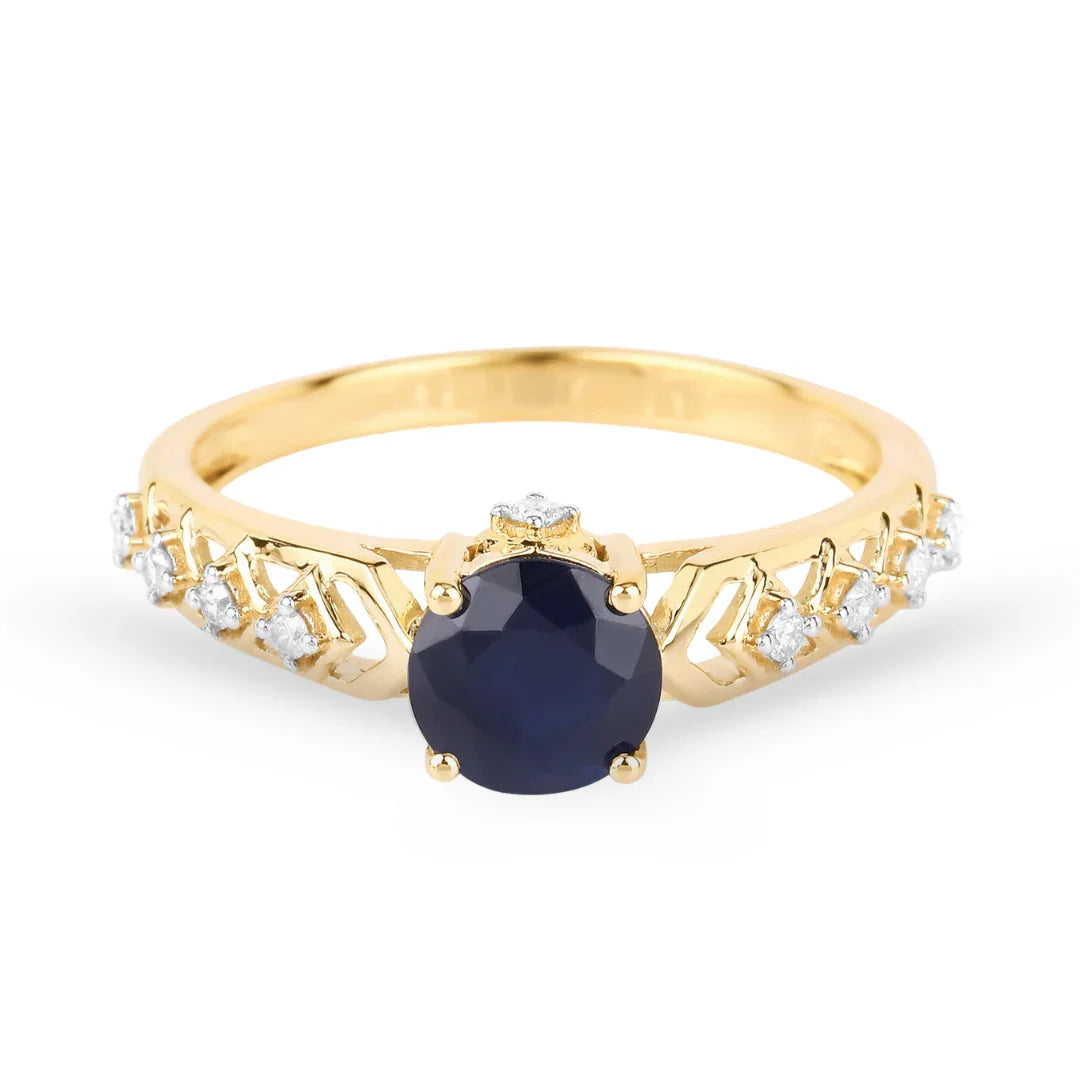 Genuine 10K Blue Sapphire and Diamond Ring